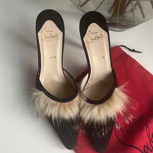 Louboutin suede fur trimmed mules. (Vintage/very rare)!!! Never worn!!! Size 39